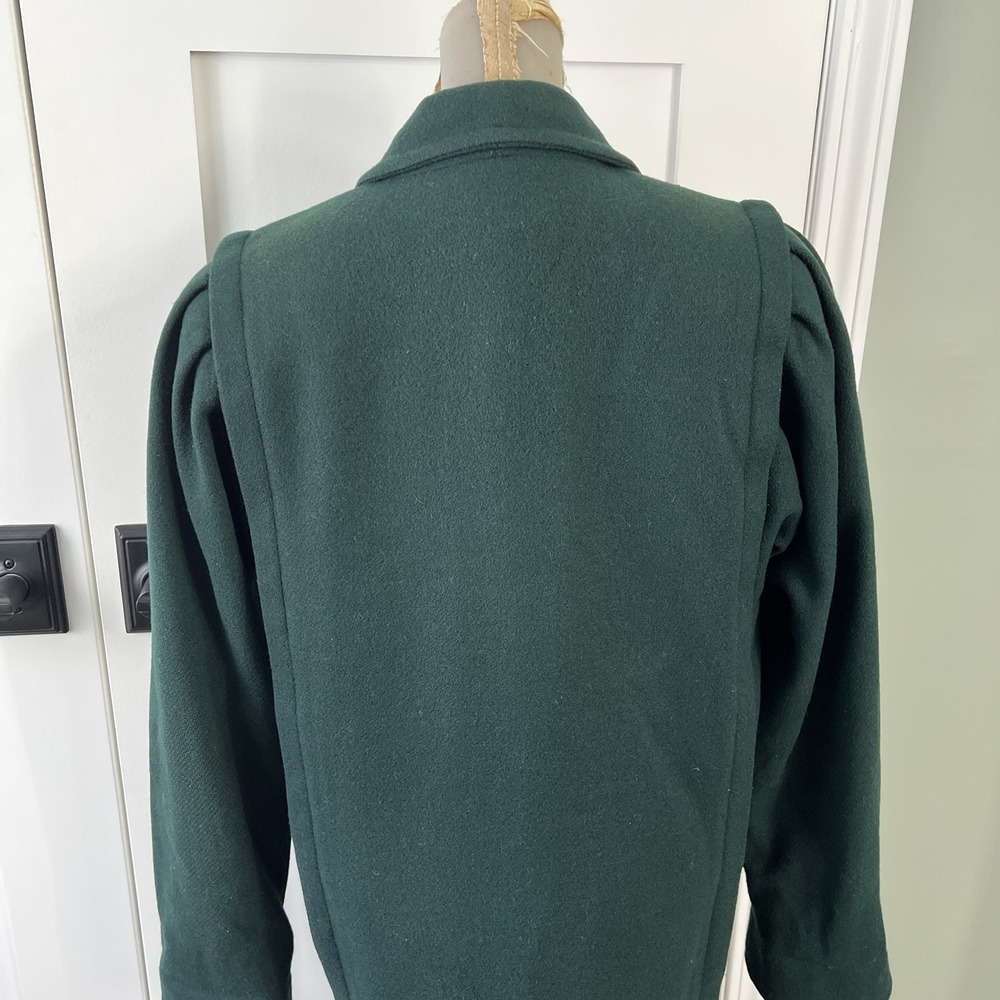 Vintage Wool Coat Women 8P Hunter Green Double Breasted Trench 90s Capsule Puff - Picture 7 of 15
